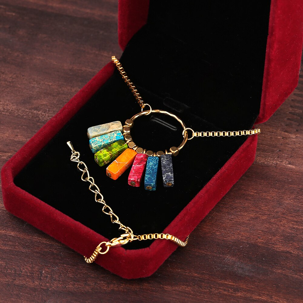 Authentique 7 Chakra impérial Jasper véritable plaqué or acier inoxydable