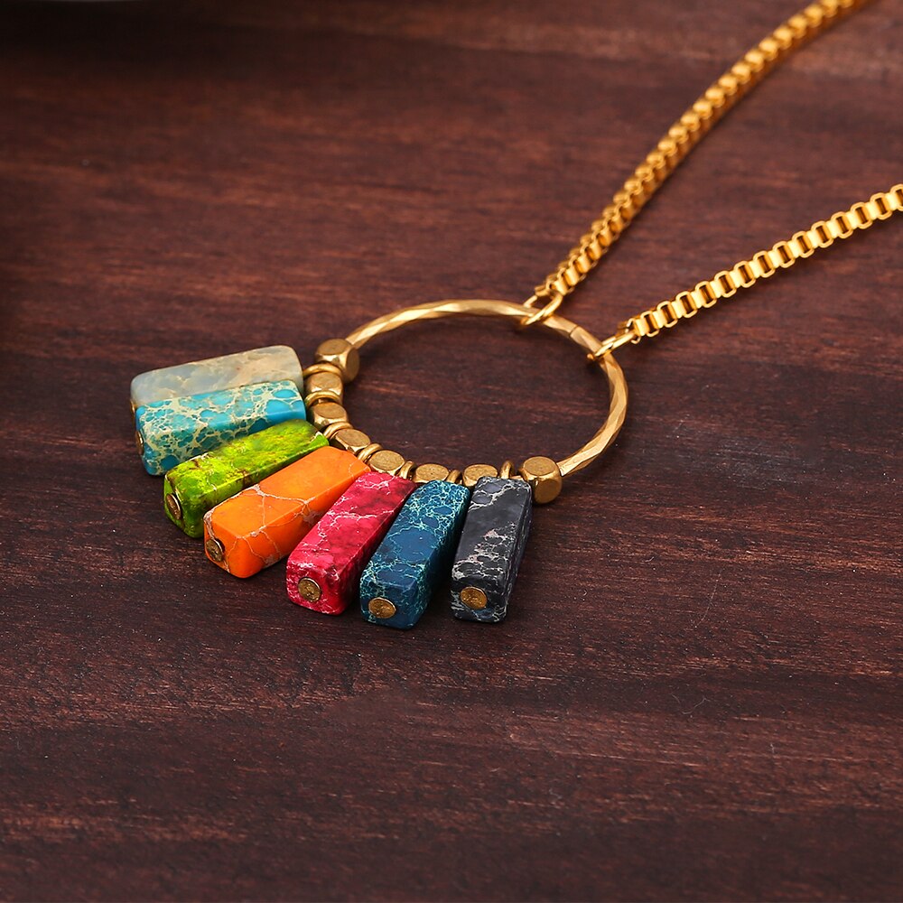 Authentique 7 Chakra impérial Jasper véritable plaqué or acier inoxydable