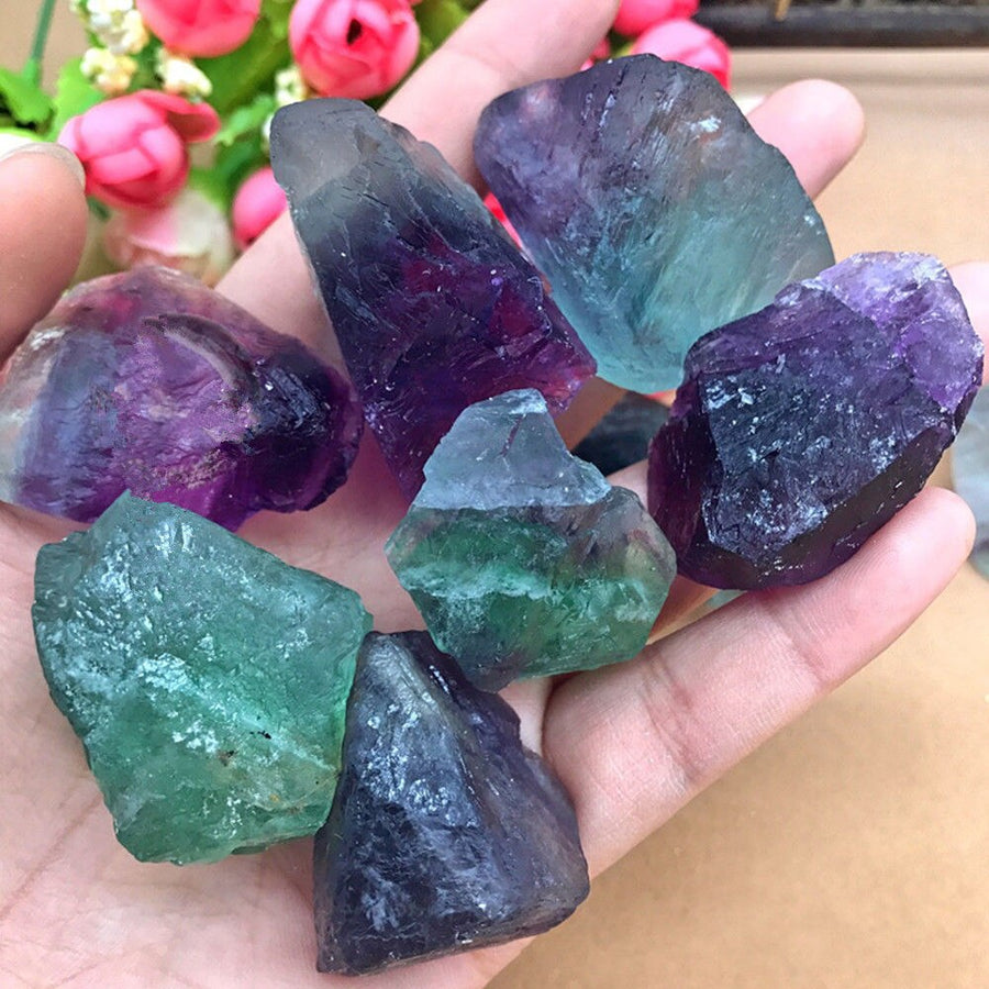 Lot de 7 pierres brutes fluorite arc-en-ciel - pierres de guérison