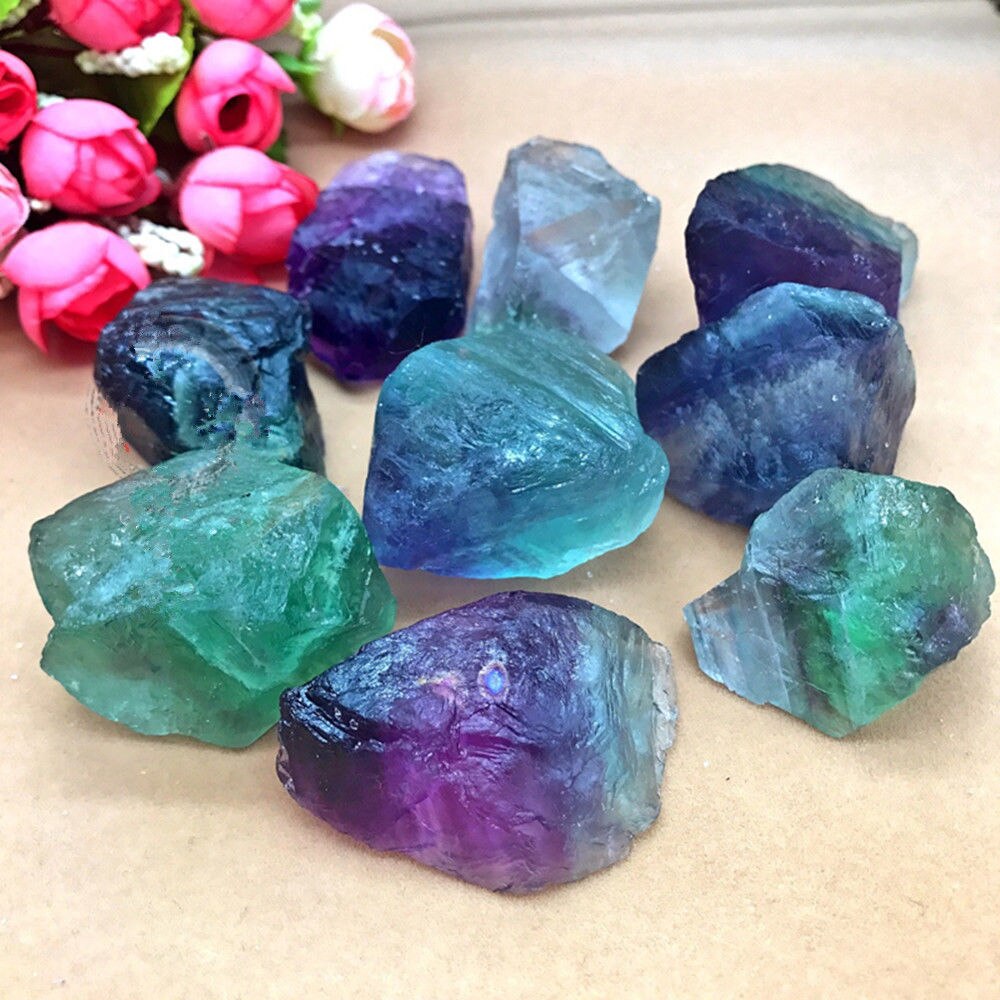 Lot de 7 pierres brutes fluorite arc-en-ciel - pierres de guérison