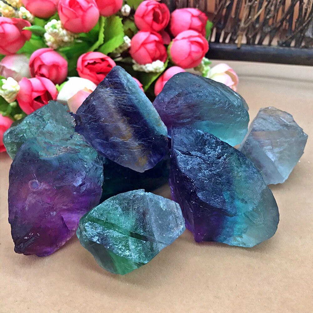 Lot de 7 pierres brutes fluorite arc-en-ciel - pierres de guérison