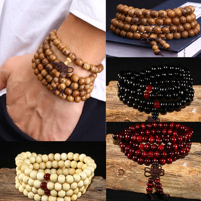 Pulsera 108 cuentas 8mm natural madera de sándalo budista