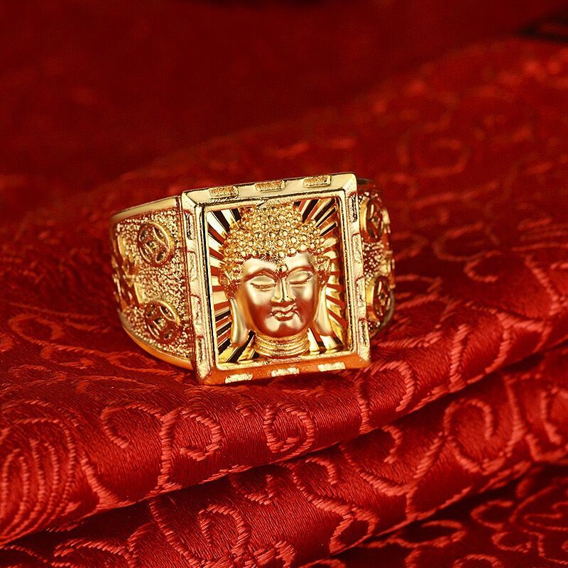 Bague tête de Bouddha plaquée or ajustable