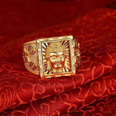 Anillo ajustable con cabeza de Buda chapado en oro
