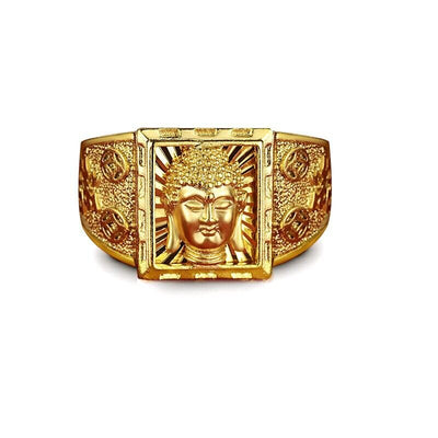 Anillo ajustable con cabeza de Buda chapado en oro