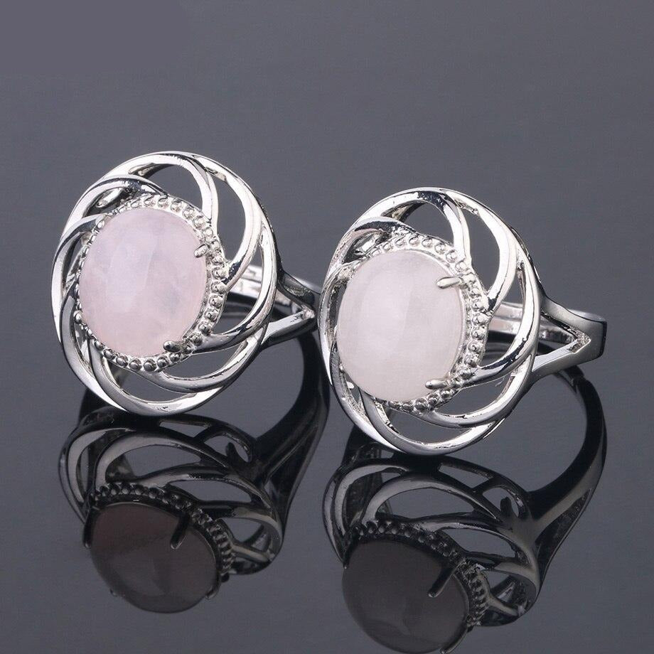 Bague en pierre naturelle pour filles, bijou ajustable en cristal