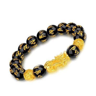 Bracelet de perles Feng Shui en obsidienne, bijoux en alliage de bouddha