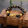 Bracelet de perles Feng Shui en obsidienne, bijoux en alliage de bouddha