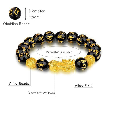 Bracelet de perles Feng Shui en obsidienne, bijoux en alliage de bouddha